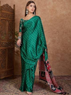 Green stylish ready pleated saree for women 3