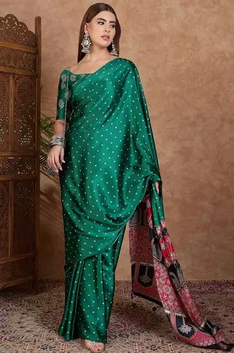 Green stylish ready pleated saree for women