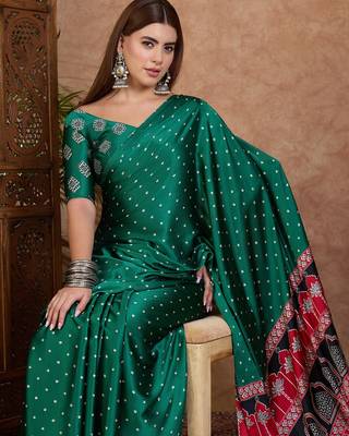 Green stylish ready pleated saree for women 4