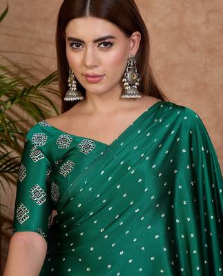 Green stylish ready pleated saree for women 5
