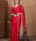 Red instant drape saree with matching blouse fabric