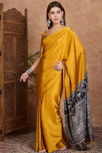 Yellow luxury ready to wear saree with blouse piece