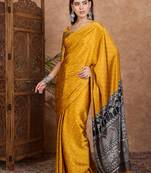 Yellow luxury ready to wear saree with blouse piece