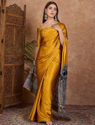 Yellow luxury ready to wear saree with blouse piece 2