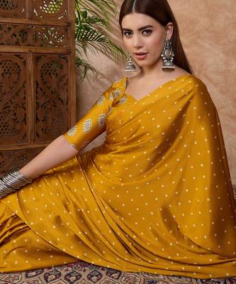 Yellow luxury ready to wear saree with blouse piece 3