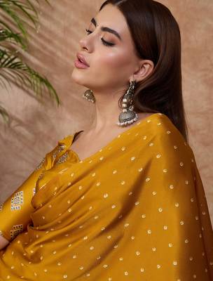 Yellow luxury ready to wear saree with blouse piece 4