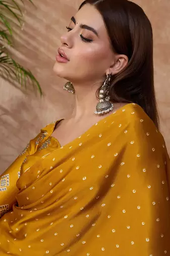 Yellow luxury ready to wear saree with blouse piece