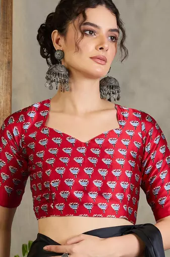 Red traditional ready wear saree with blouse material