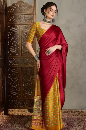 Yellow party wear ready pleated saree collection