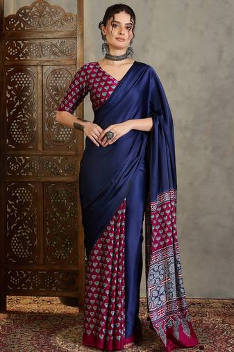 Wine ready to wear saree with fancy unstitched blouse