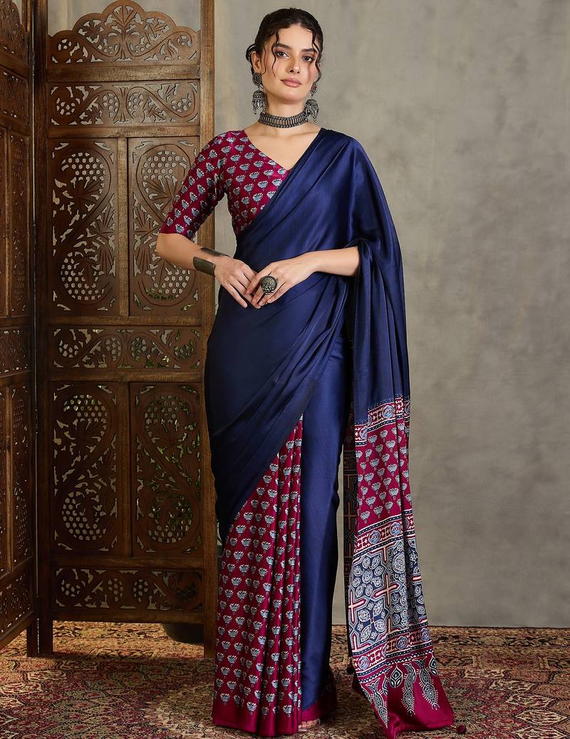 Wine ready to wear saree with fancy unstitched blouse