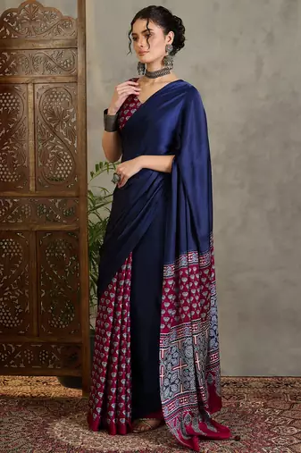 Wine ready to wear saree with fancy unstitched blouse