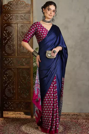 Wine ready to wear saree with fancy unstitched blouse