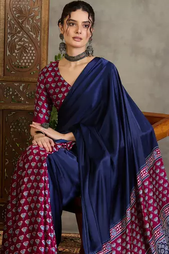 Wine ready to wear saree with fancy unstitched blouse