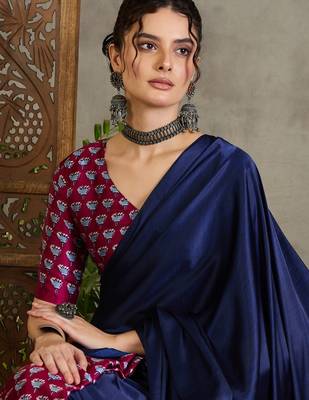 Wine ready to wear saree with fancy unstitched blouse 5