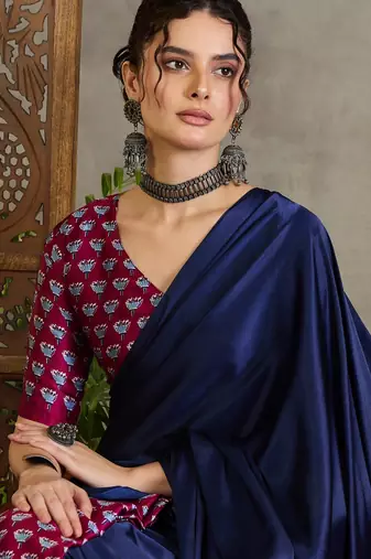 Wine ready to wear saree with fancy unstitched blouse