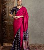 Blue silk blend ready made saree with blouse piece