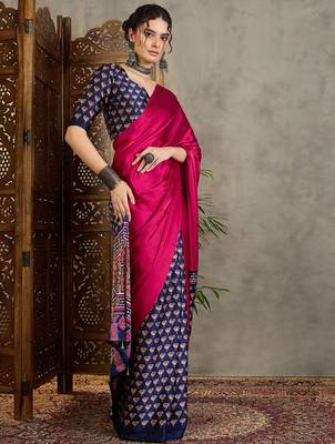 Blue silk blend ready made saree with blouse piece 4