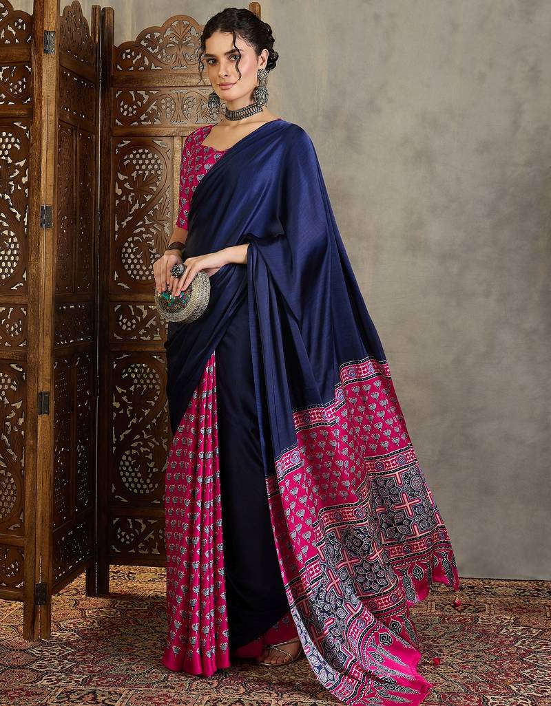 Pink georgette party wear ready to wear saree