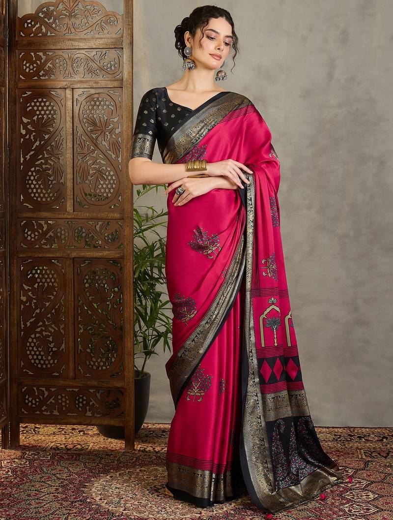 Red ethnic women's ready made saree collection