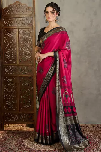 Red ethnic women's ready made saree collection