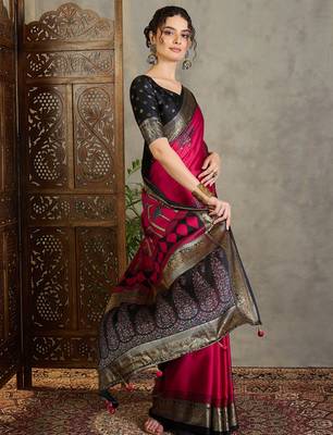 Red ethnic women's ready made saree collection 3