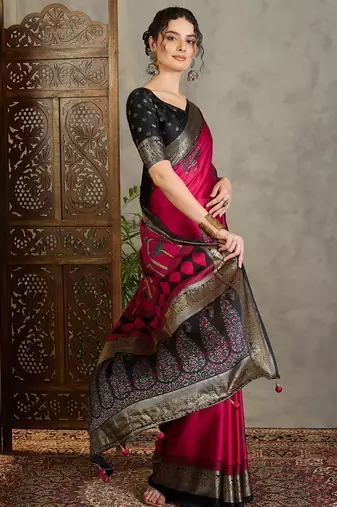 Red ethnic women's ready made saree collection