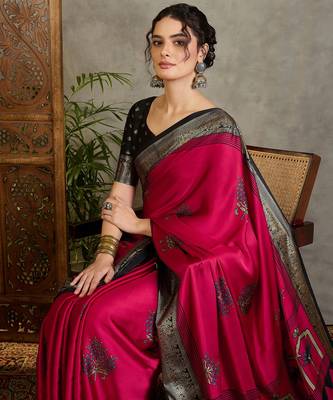 Red ethnic women's ready made saree collection 4
