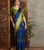 Blue elegant ready to drape saree with blouse material
