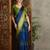 Blue elegant ready to drape saree with blouse material