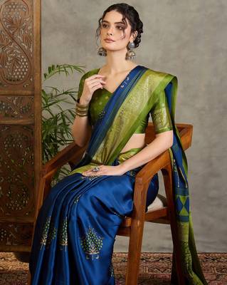 Blue elegant ready to drape saree with blouse material 2