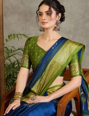 Blue elegant ready to drape saree with blouse material 3