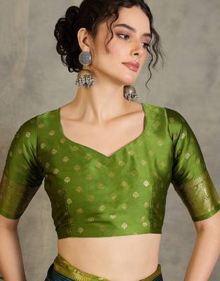 Blue elegant ready to drape saree with blouse material 5