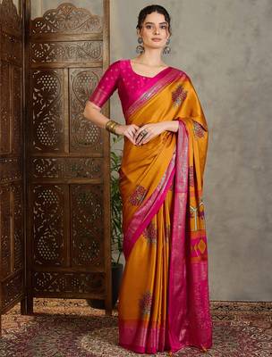 Yellow indian traditional ready wear saree for women 1