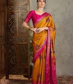 Yellow indian traditional ready wear saree for women