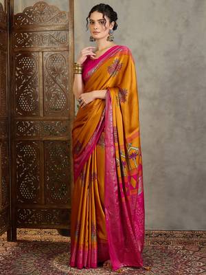 Yellow indian traditional ready wear saree for women 2