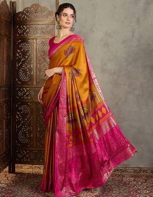 Yellow indian traditional ready wear saree for women 3