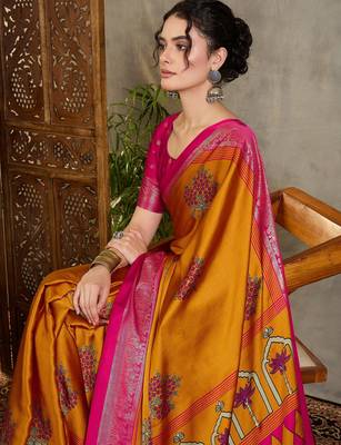 Yellow indian traditional ready wear saree for women 4