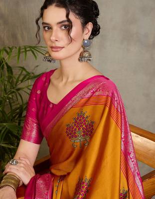 Yellow indian traditional ready wear saree for women 5