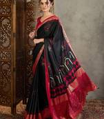 Black trendy pre stitched saree with unstitched blouse
