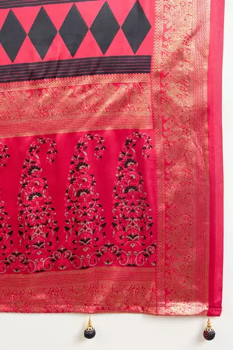 Black trendy pre stitched saree with unstitched blouse