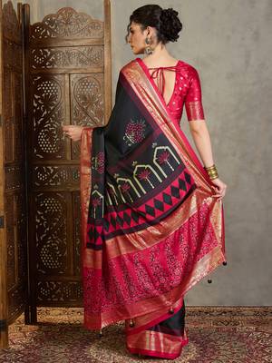 Black trendy pre stitched saree with unstitched blouse 4