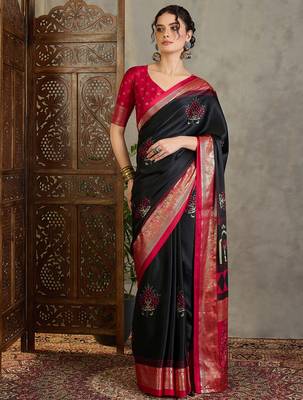 Black trendy pre stitched saree with unstitched blouse 5