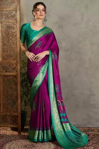 Wine designer festival ready made saree with blouse