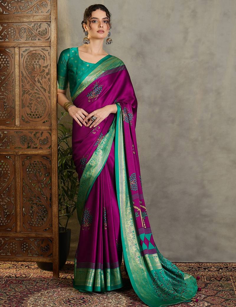 Wine designer festival ready made saree with blouse