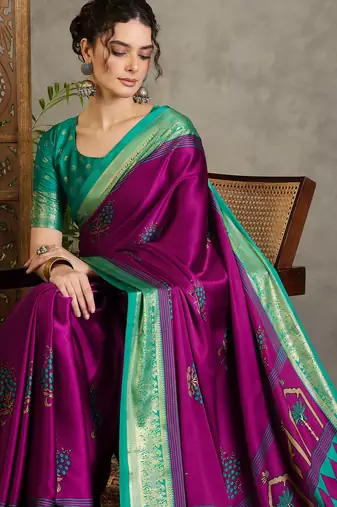 Wine designer festival ready made saree with blouse