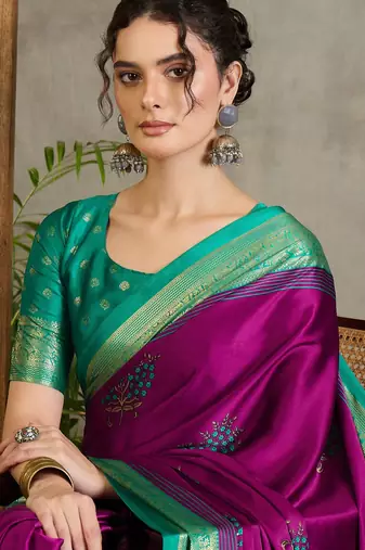 Wine designer festival ready made saree with blouse