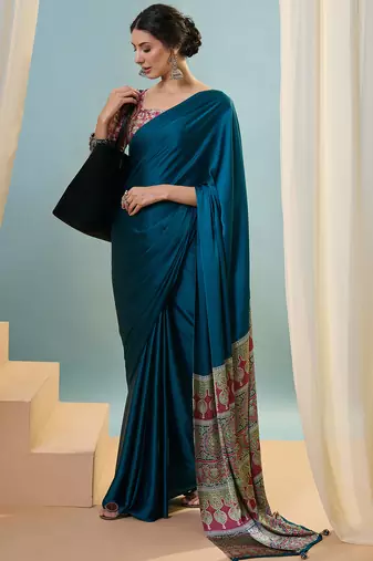 Blue easy drape ready to wear saree for women