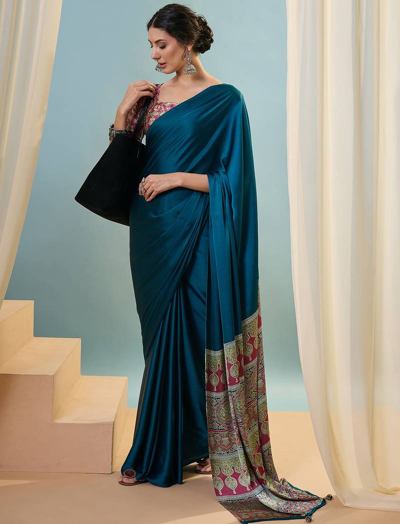Blue easy drape ready to wear saree for women