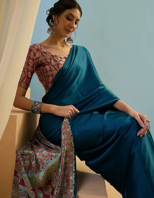 Blue easy drape ready to wear saree for women 2